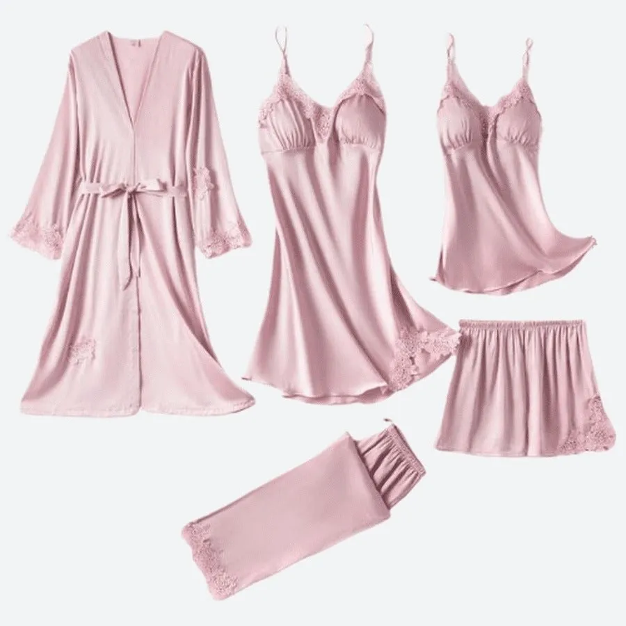 Lace Trimmed Satin Nightwear Sets