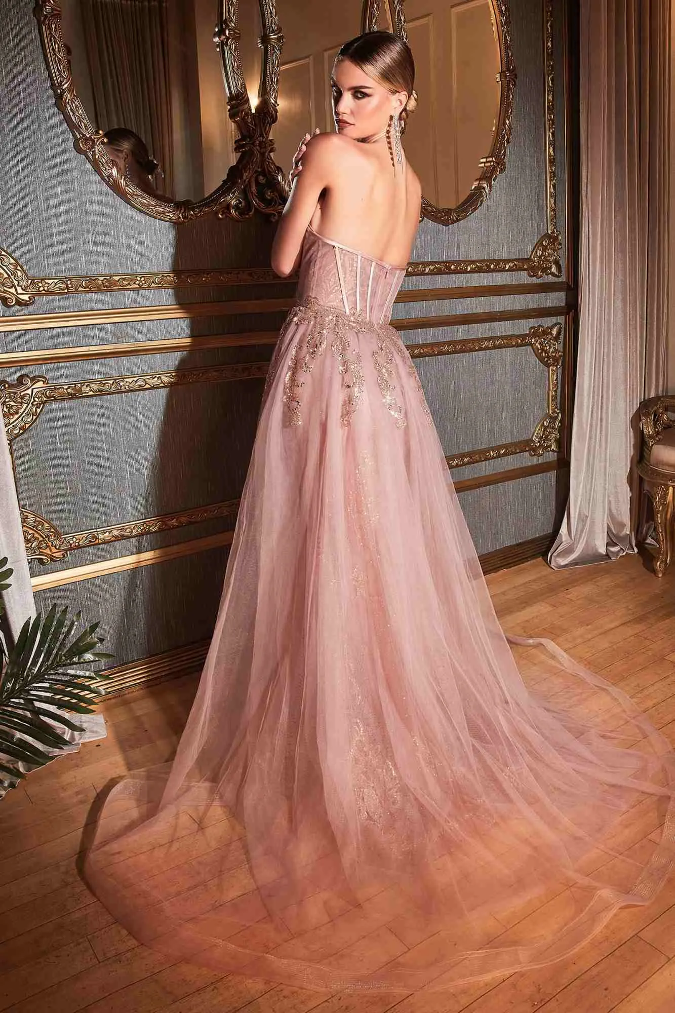 Ladivine J858 Long Strapless Glitter Mermaid Gown Removable Tulle Skirt