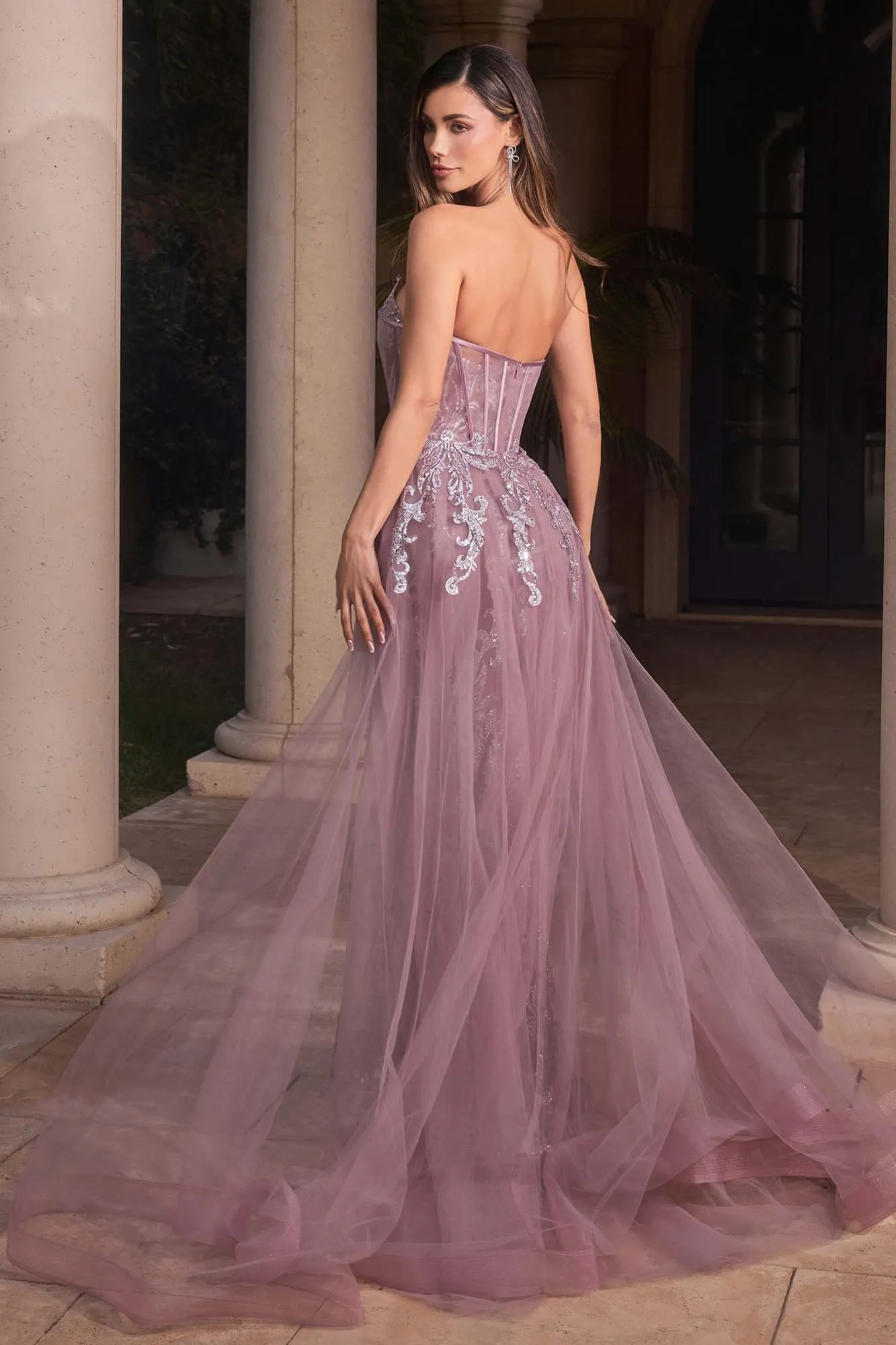 Ladivine J858 Long Strapless Glitter Mermaid Gown Removable Tulle Skirt