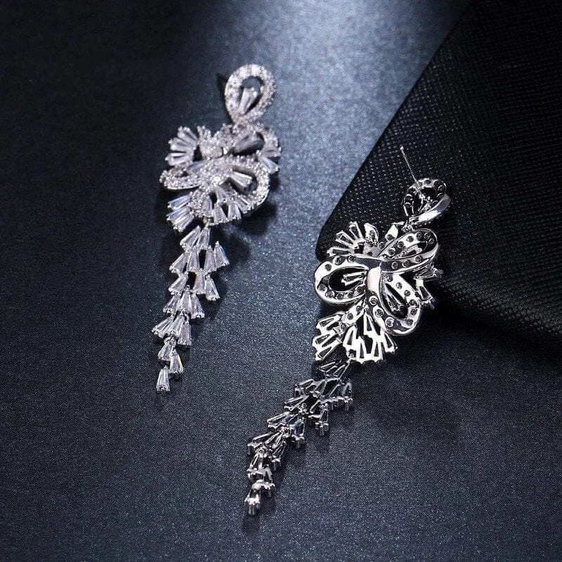 Large CZ Diamond Chandelier Earrings, Wedding Crystal Stud Earrings, Long Crystal Dangle Bridal Earrings
