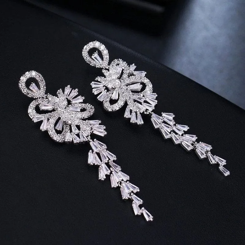 Large CZ Diamond Chandelier Earrings, Wedding Crystal Stud Earrings, Long Crystal Dangle Bridal Earrings