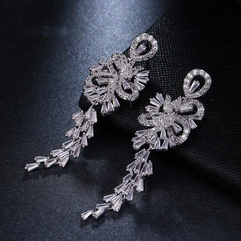 Large CZ Diamond Chandelier Earrings, Wedding Crystal Stud Earrings, Long Crystal Dangle Bridal Earrings