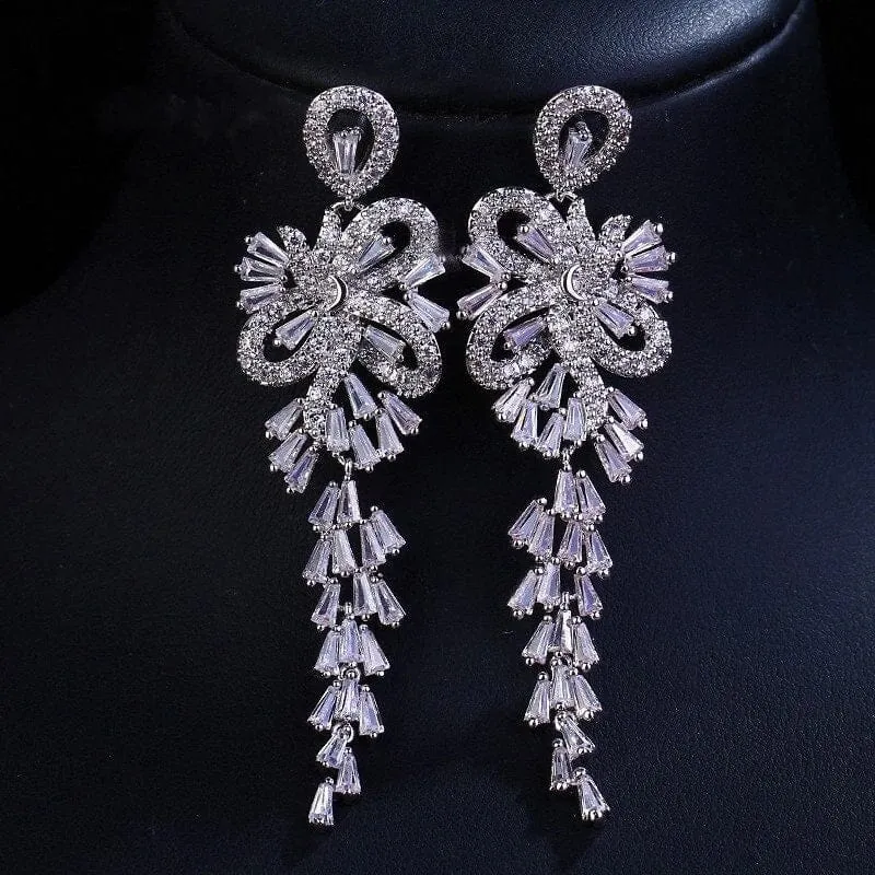 Large CZ Diamond Chandelier Earrings, Wedding Crystal Stud Earrings, Long Crystal Dangle Bridal Earrings