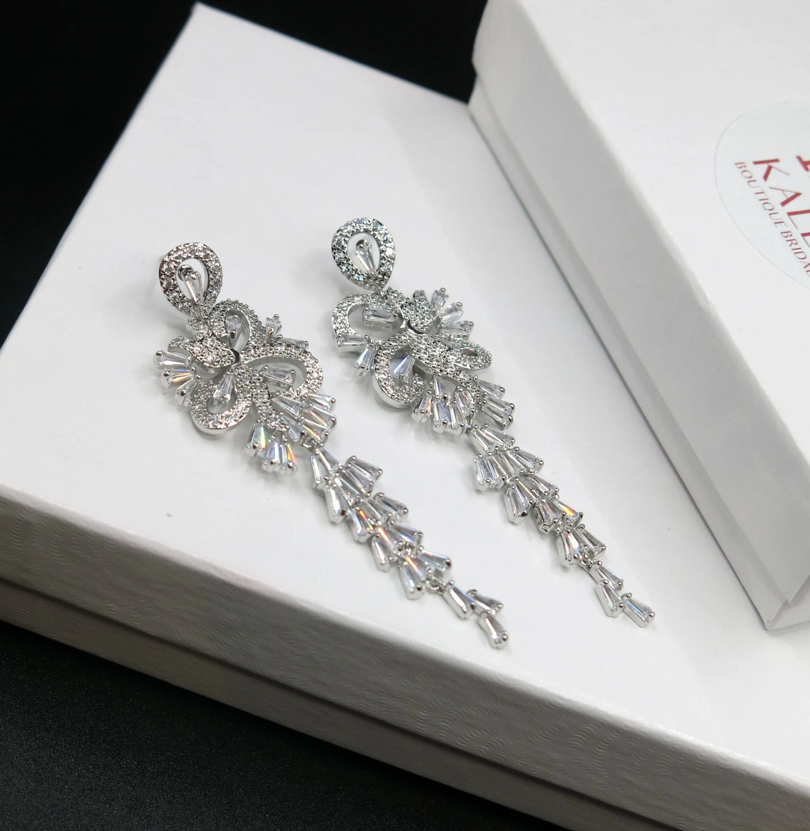 Large CZ Diamond Chandelier Earrings, Wedding Crystal Stud Earrings, Long Crystal Dangle Bridal Earrings