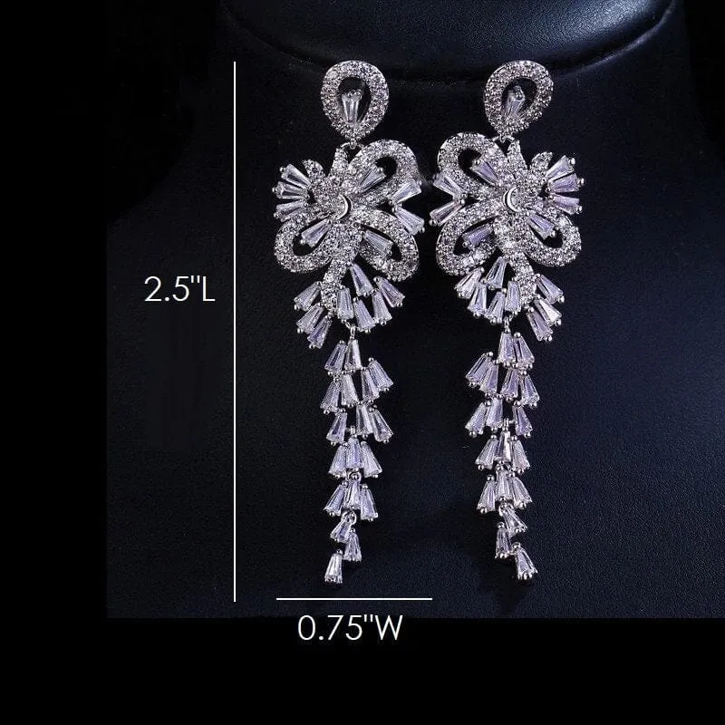 Large CZ Diamond Chandelier Earrings, Wedding Crystal Stud Earrings, Long Crystal Dangle Bridal Earrings