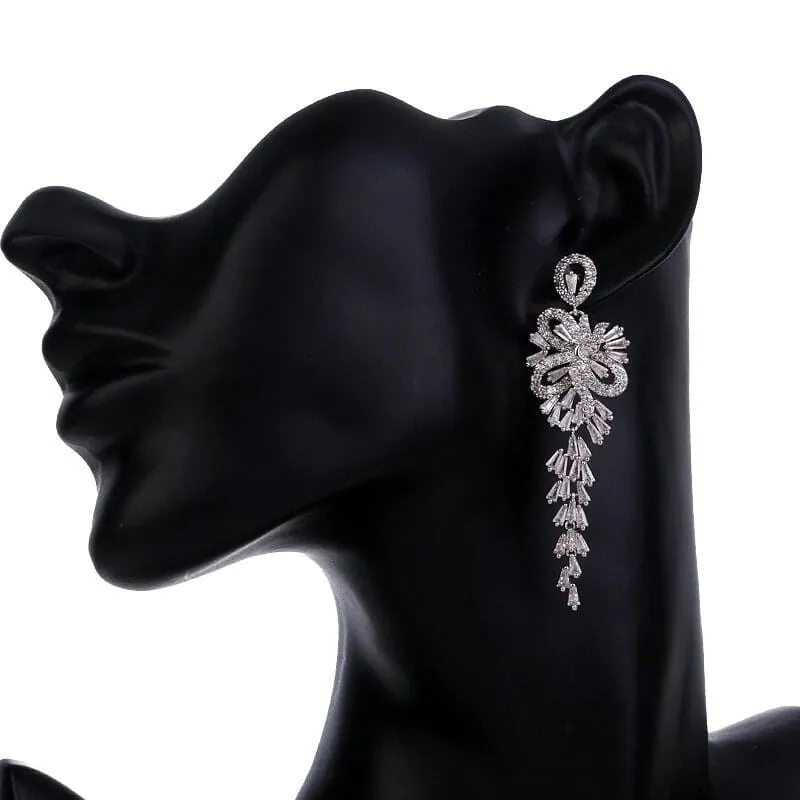Large CZ Diamond Chandelier Earrings, Wedding Crystal Stud Earrings, Long Crystal Dangle Bridal Earrings