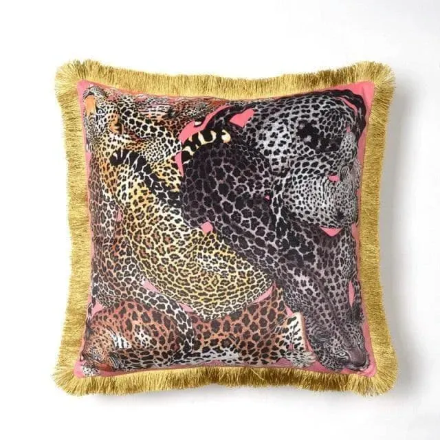 Leopard Luxury Velvet Throw Pillow Cover with Fringes