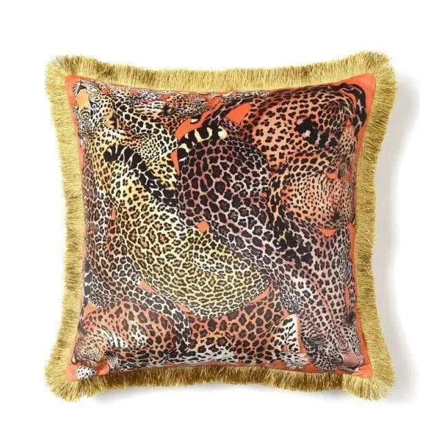 Leopard Luxury Velvet Throw Pillow Cover with Fringes