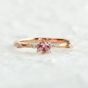 Lilac | Dainty Rosé Sapphire and Moissanite Cluster Ring
