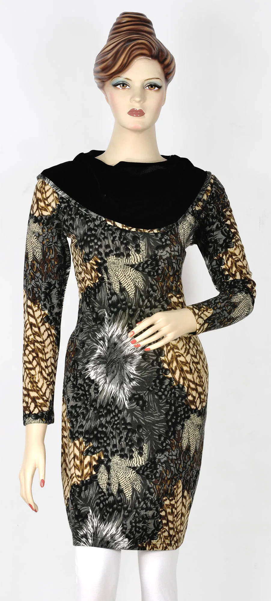 Long Grey Black Top in Velvet