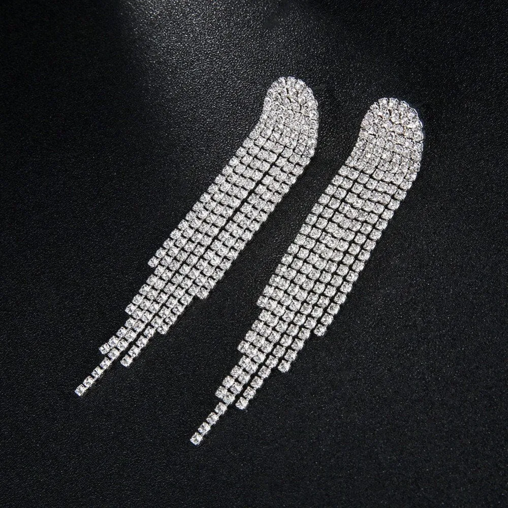 Long Multi Strand Rhinestone Earrings, Wedding Prom Dangle Stud Earrings, Dangle Crystal Chandelier Earrings