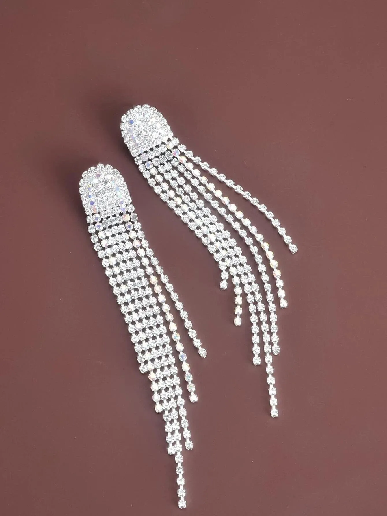 Long Multi Strand Rhinestone Earrings, Wedding Prom Dangle Stud Earrings, Dangle Crystal Chandelier Earrings