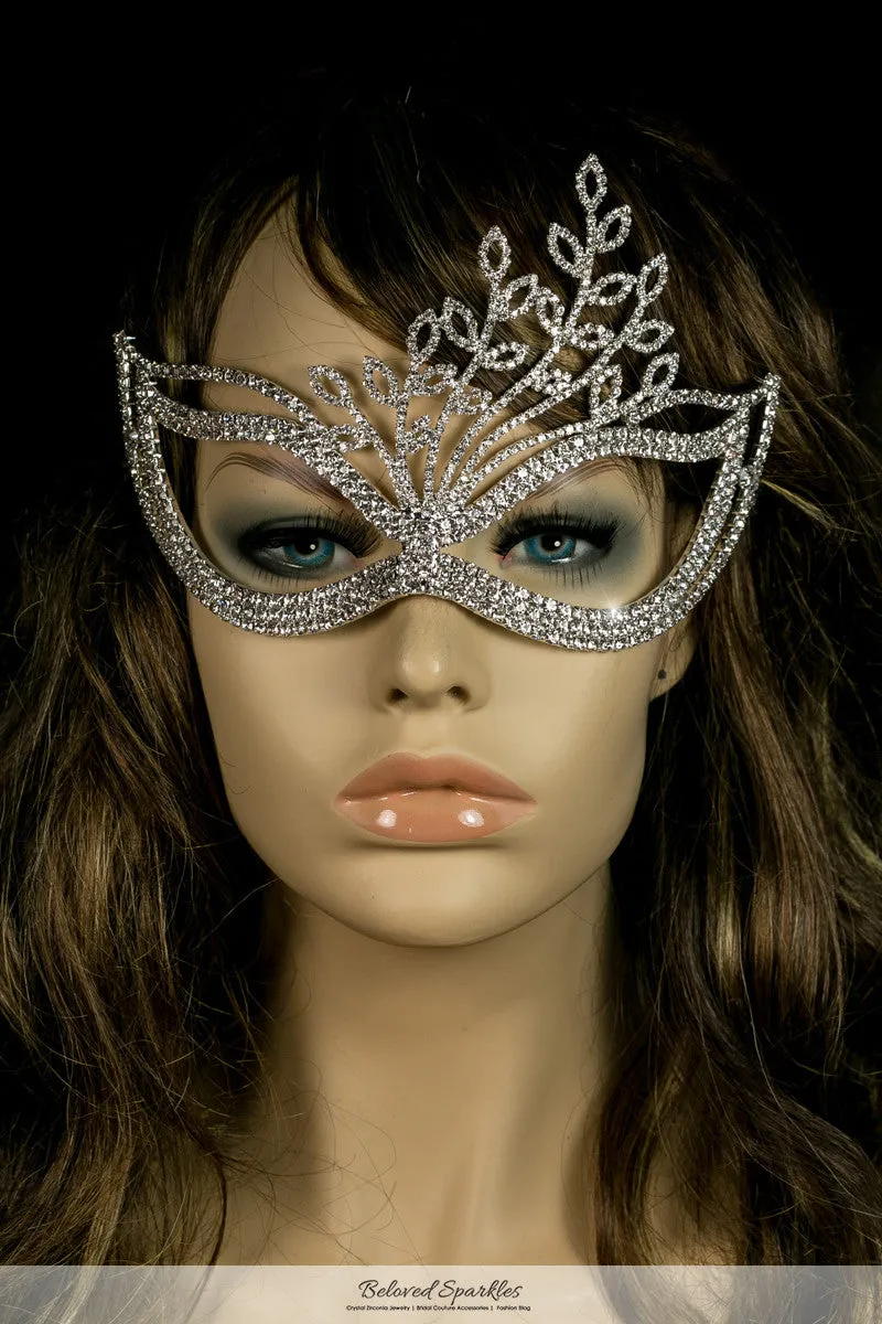 Lorelle Leaves Statement Masquerade Mask | Silver | Crystal