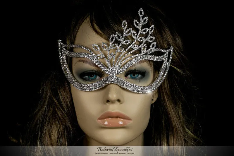 Lorelle Leaves Statement Masquerade Mask | Silver | Crystal