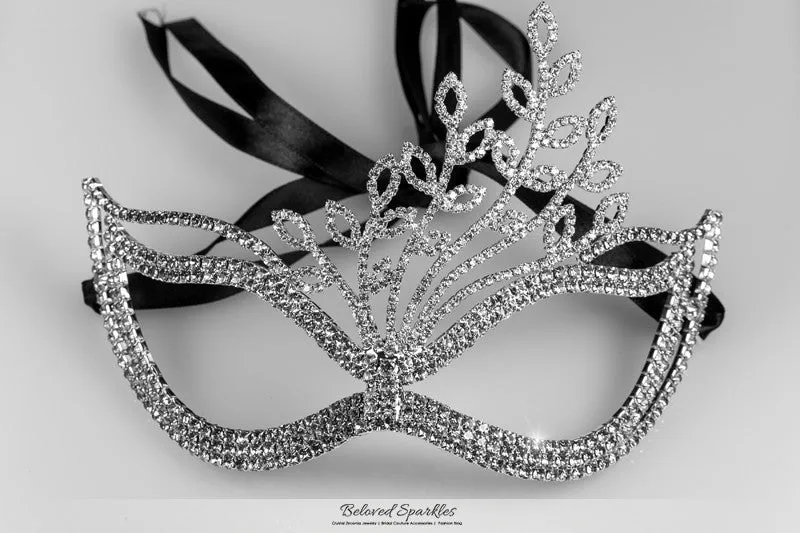 Lorelle Leaves Statement Masquerade Mask | Silver | Crystal