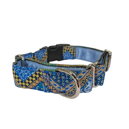 Mackenzie MARTINGALE Collar w/Buckle Blue Bandana & Paisley