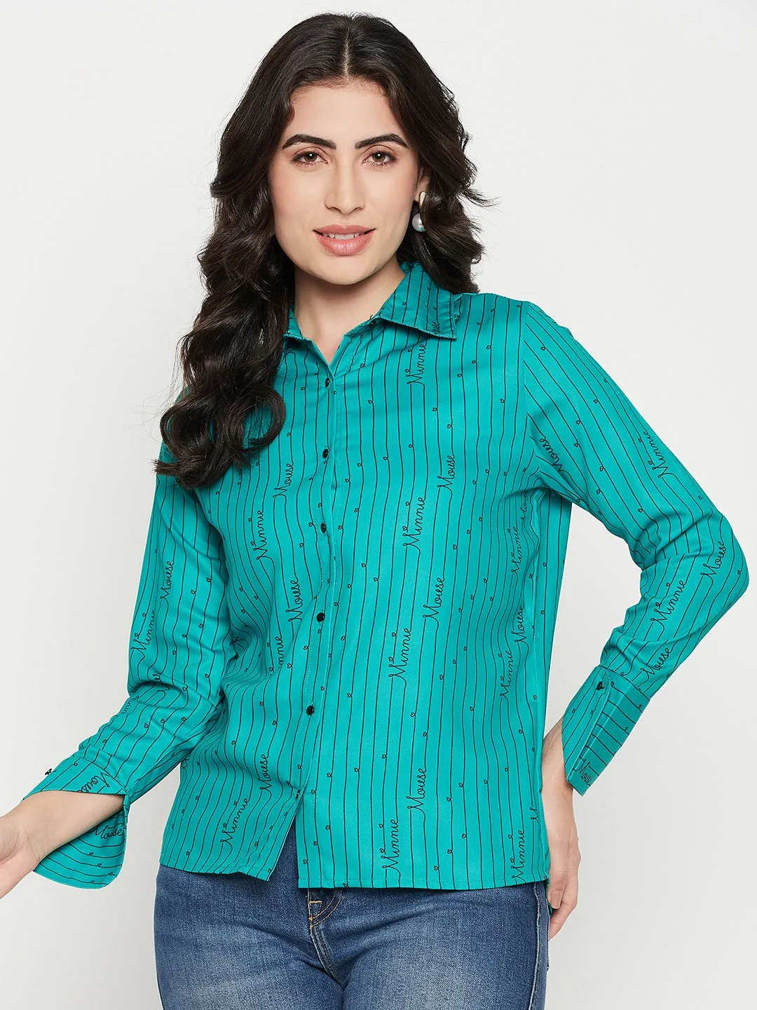 Madame Disney Printed Green Shirt