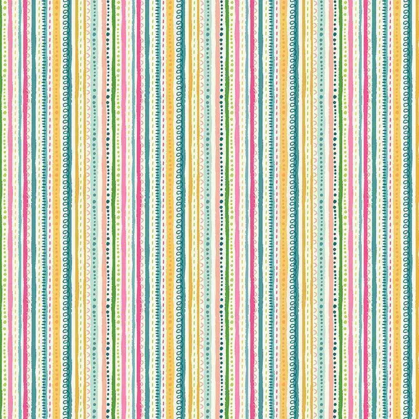 Makower Fabrics | In The Jungle |  Doodle Stripe | Pink