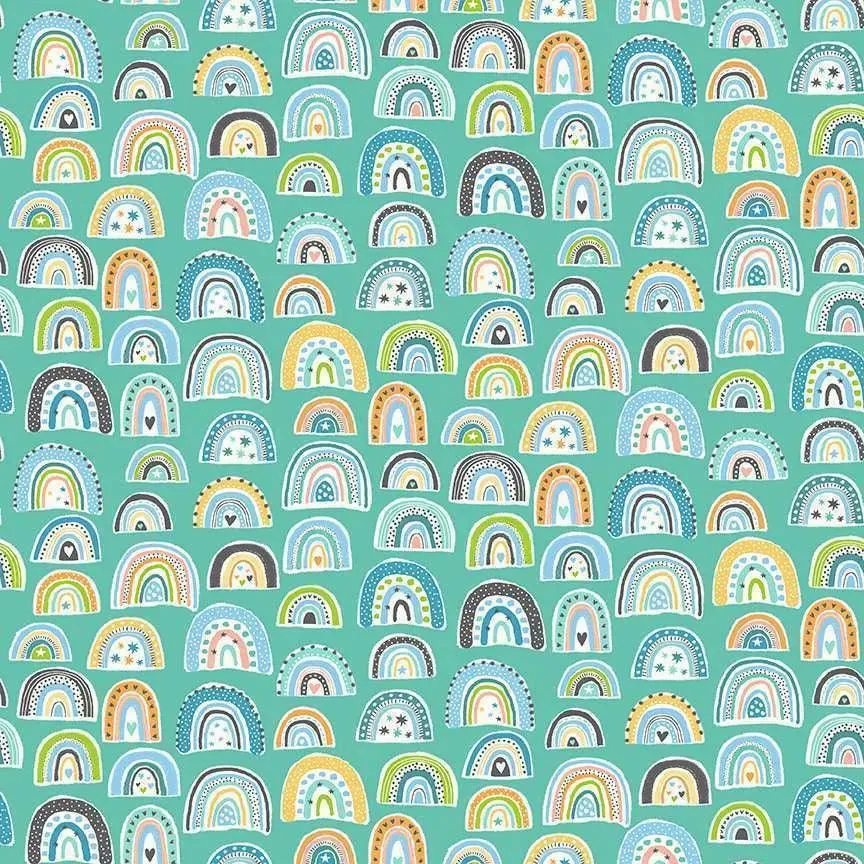 Makower Fabrics | In The Jungle | Rainbow | Teal