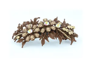 Matte finish hair barrette leaves with sparkling crystal rhinestones - Brown