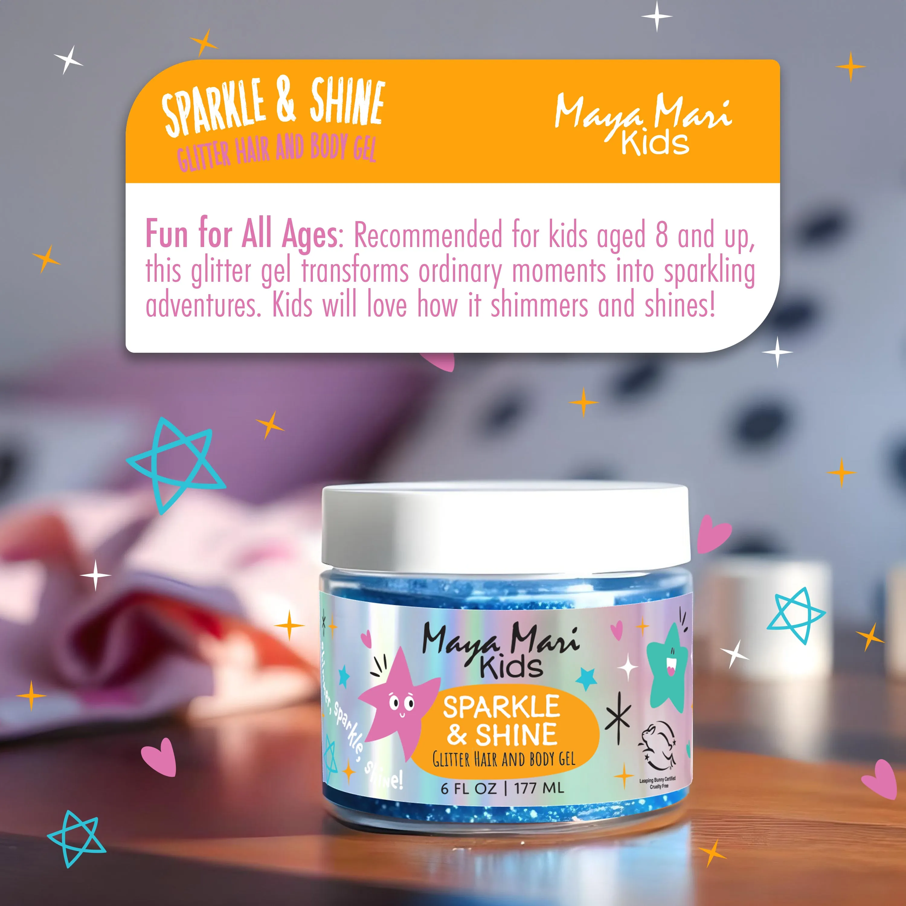 Maya Mari Kids Sparkle & Shine Glitter Hair and Body Gel, 6 fl oz - Sulfate, Paraben & Cruelty-Free
