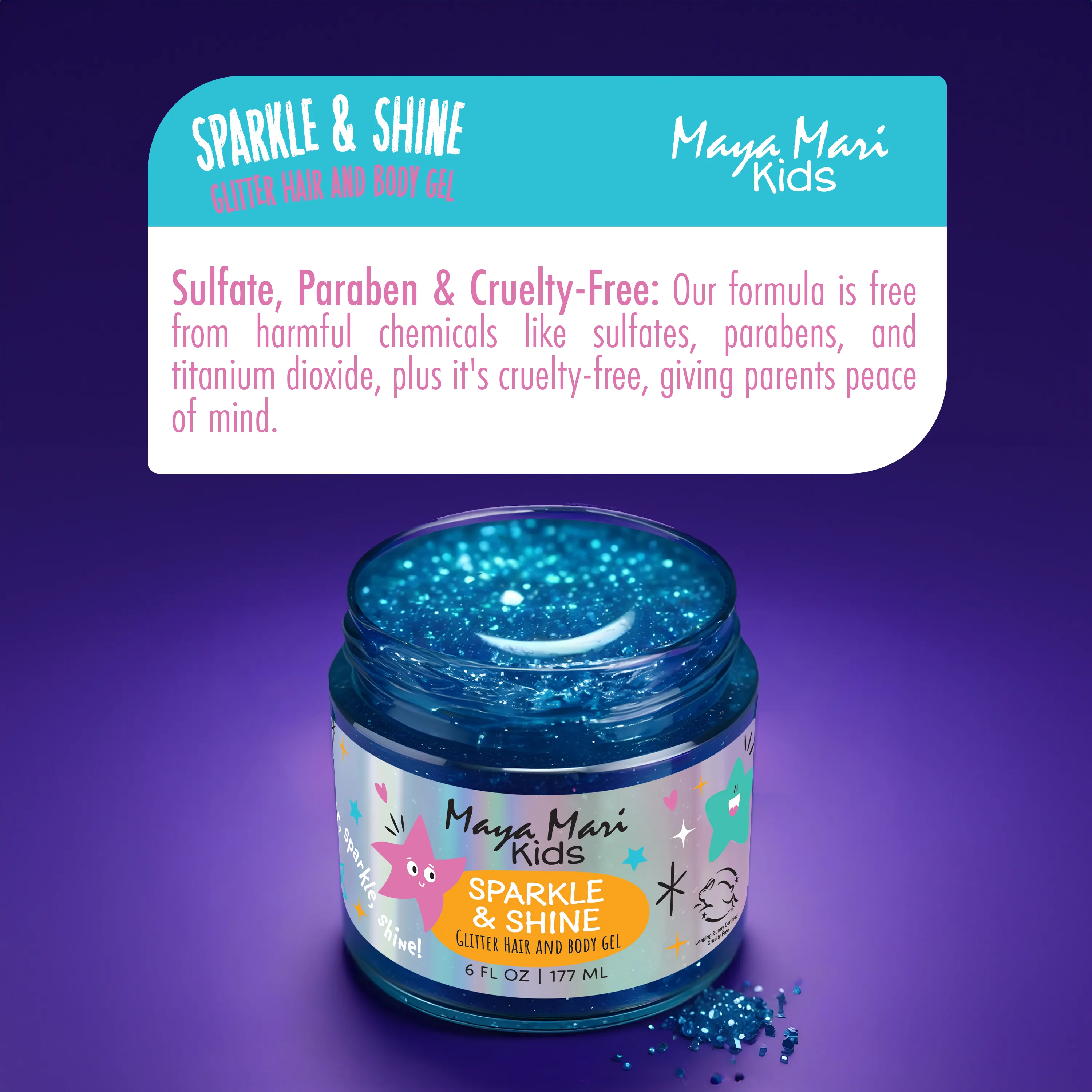 Maya Mari Kids Sparkle & Shine Glitter Hair and Body Gel, 6 fl oz - Sulfate, Paraben & Cruelty-Free