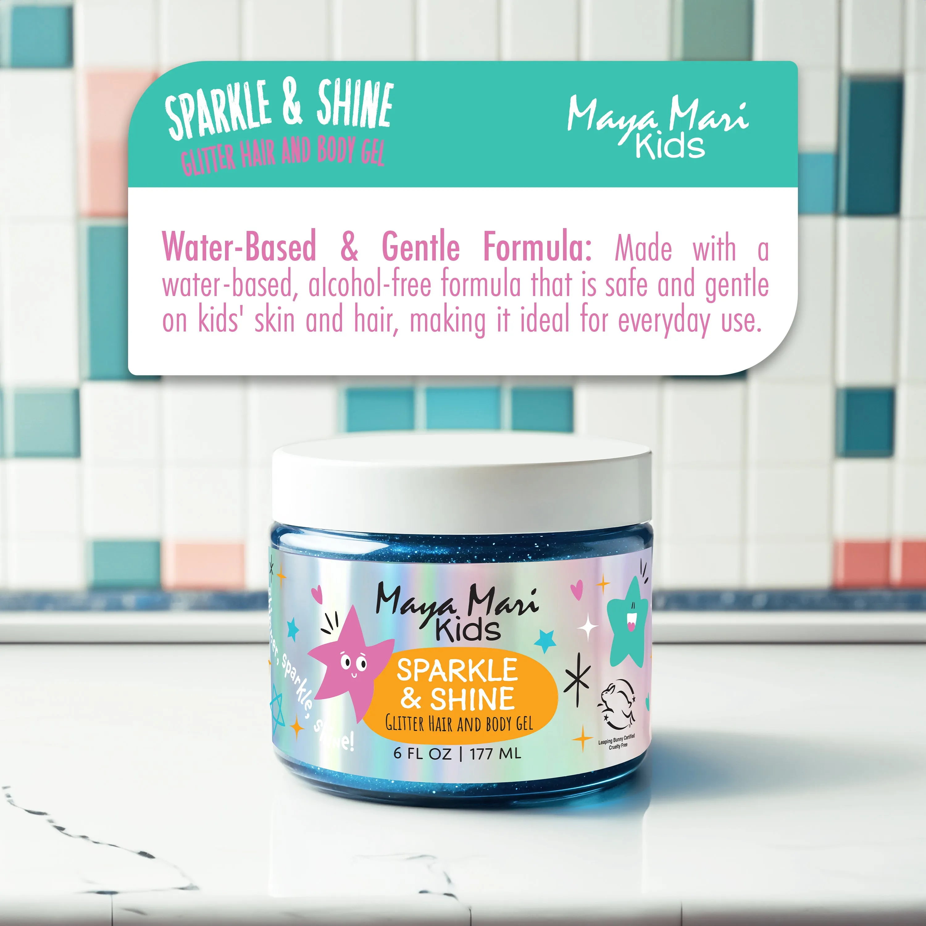 Maya Mari Kids Sparkle & Shine Glitter Hair and Body Gel, 6 fl oz - Sulfate, Paraben & Cruelty-Free
