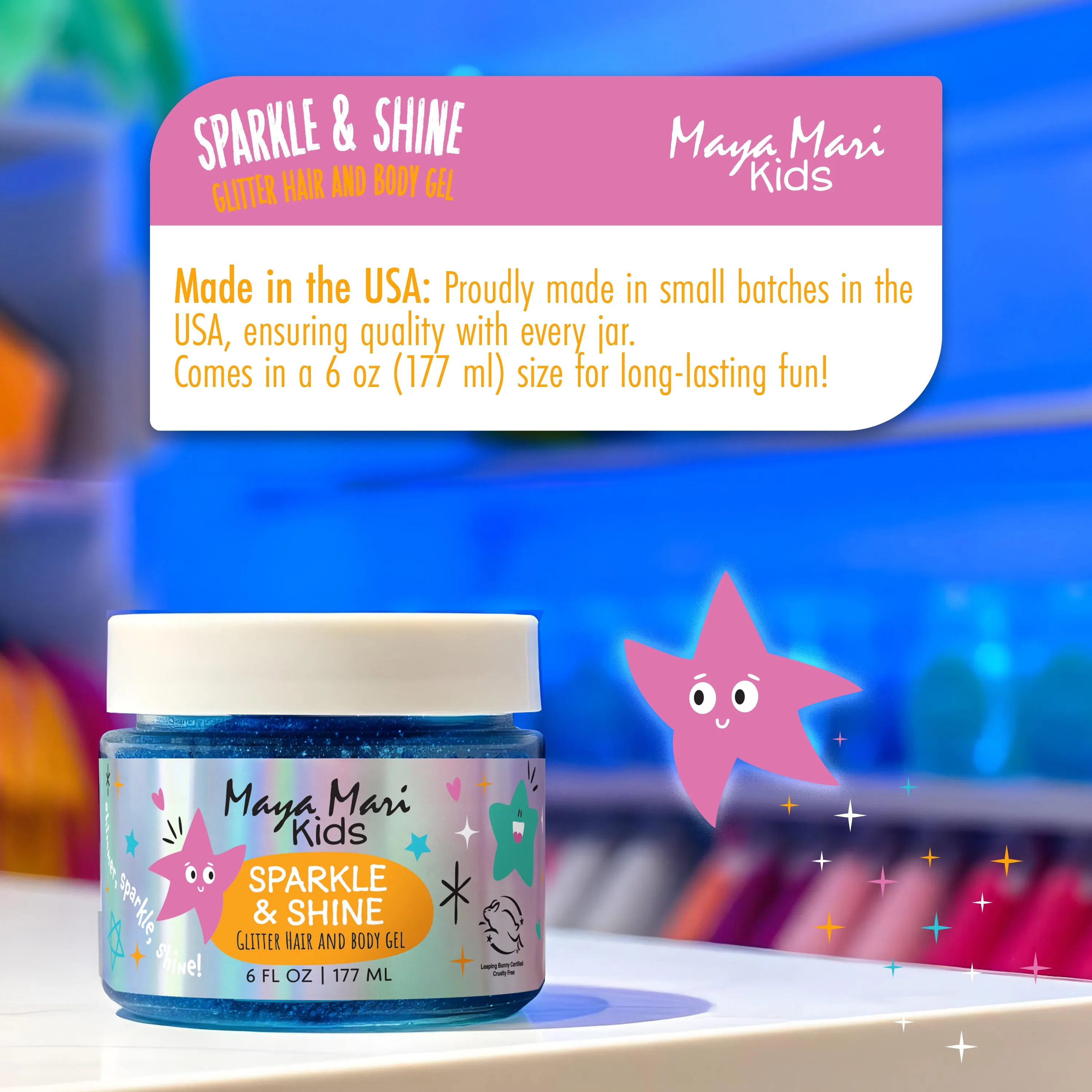 Maya Mari Kids Sparkle & Shine Glitter Hair and Body Gel, 6 fl oz - Sulfate, Paraben & Cruelty-Free