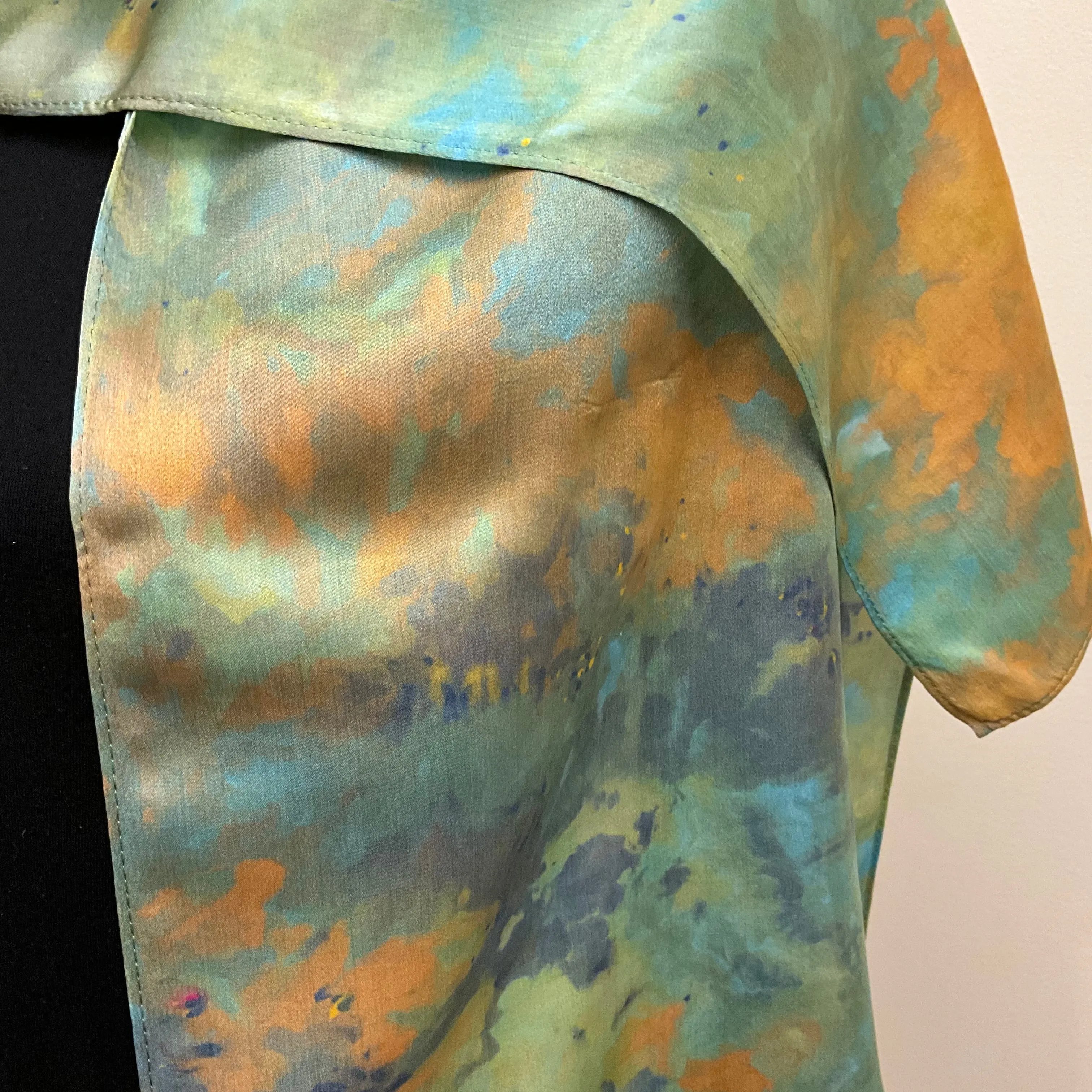 medium Ice Dyed Silk Satin Scarf - Turquoise Colorway
