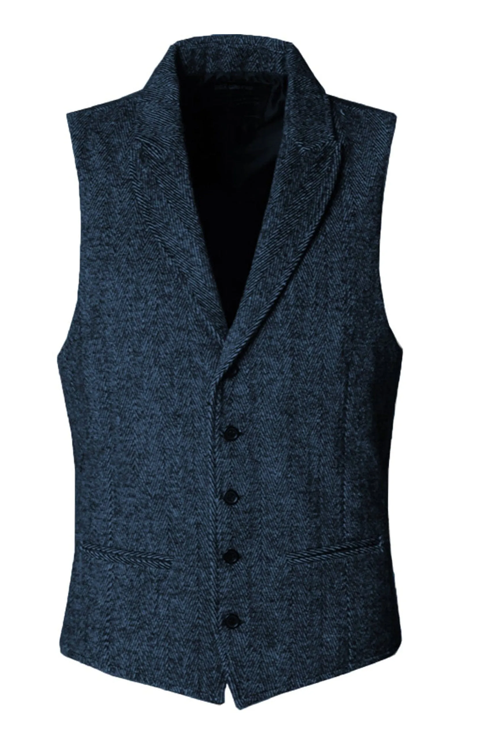 Mens Harris Tweed Herringbone Peak Lapel Waistcoat - Light Blue