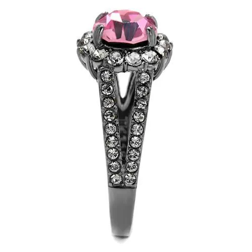 MT0862 - IP Light Black (IP Gun) Stainless Steel Ring with Top Grade Crystal in Light Rose Gunmetal Black Halo Light Rose Crystal Ring October Birthstone