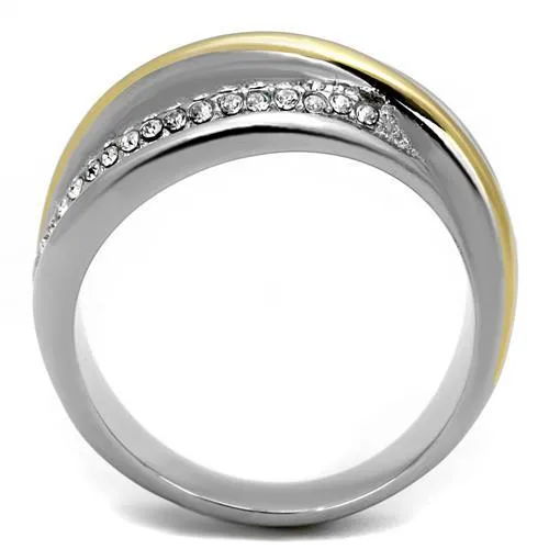 MT3622 - Two-Tone IP Gold (Ion Plating) Stainless Steel Ring with Sparkling Clear Crystals - April Birthstone
