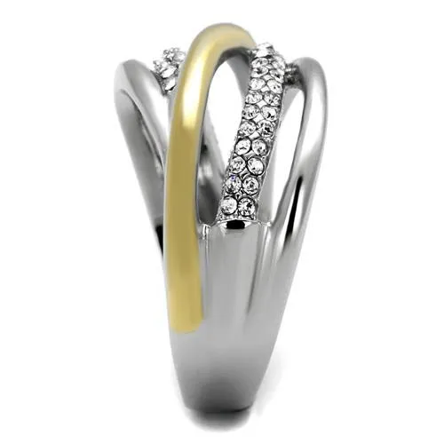 MT3622 - Two-Tone IP Gold (Ion Plating) Stainless Steel Ring with Sparkling Clear Crystals - April Birthstone