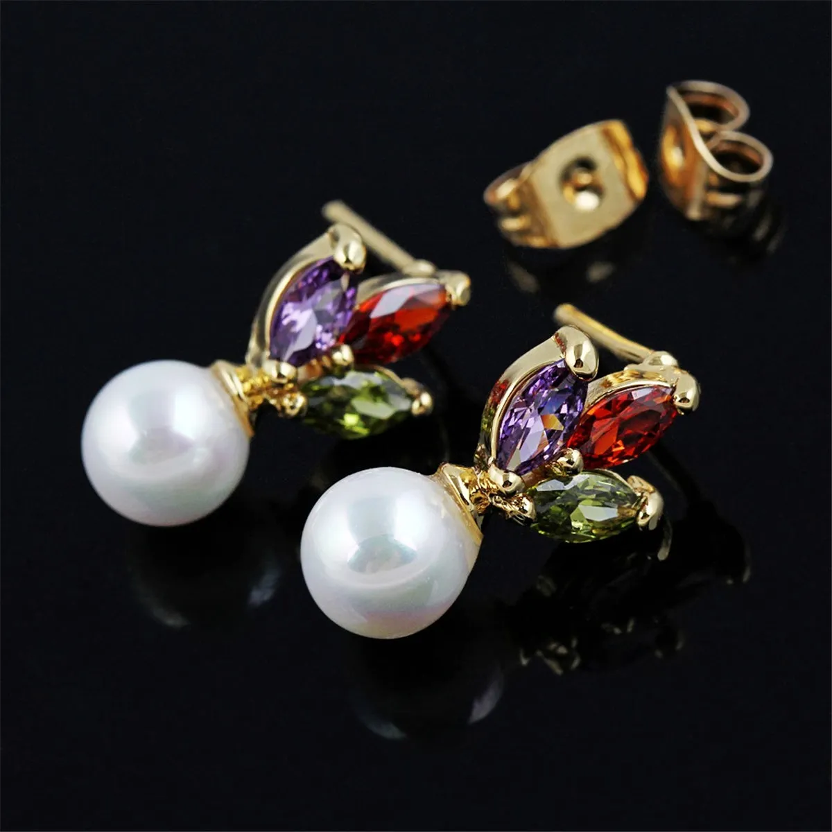 Multicolor Crystal & Pearl 18K Gold-Plated Drop Earrings