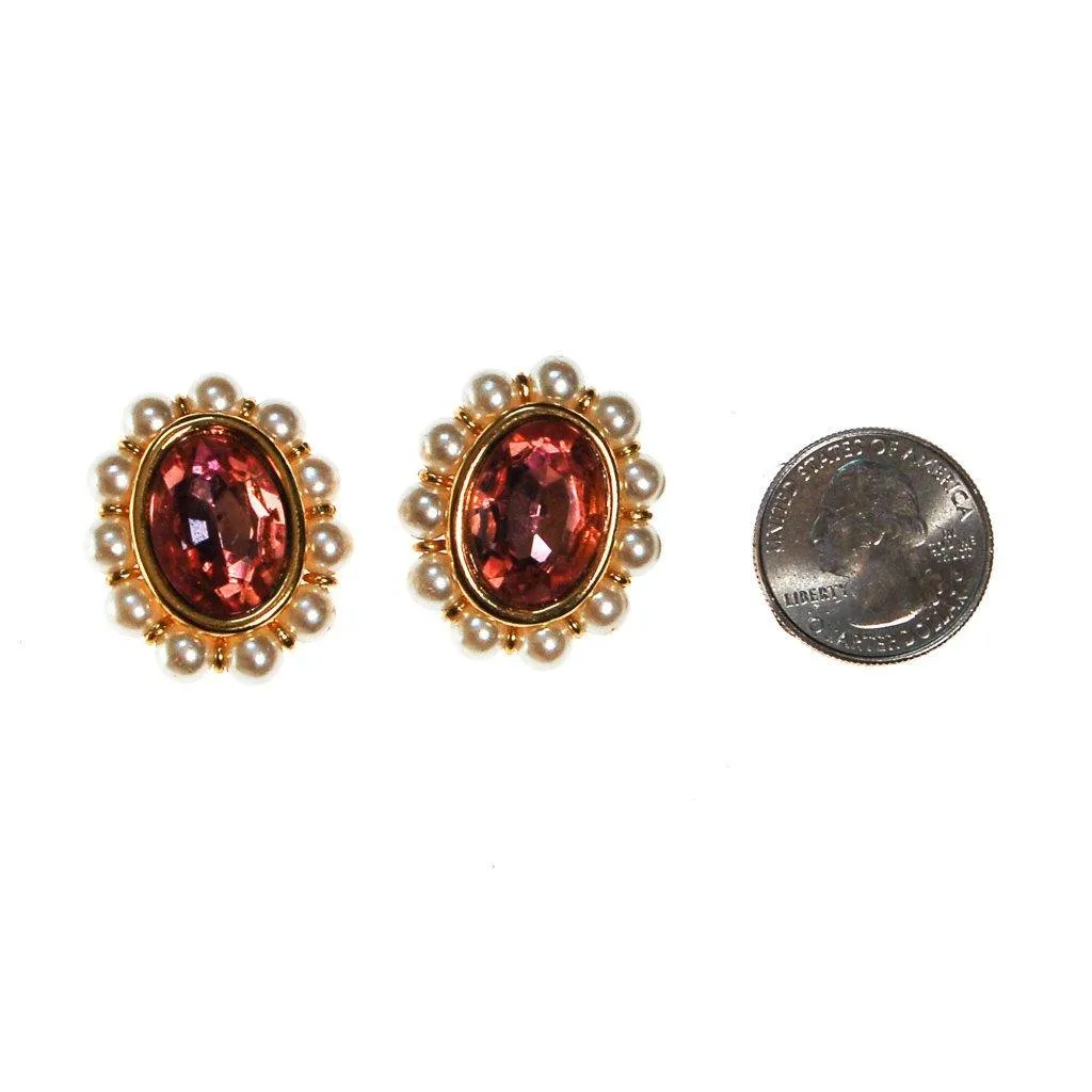 Napier Pink Crystal and Pearl Earrings