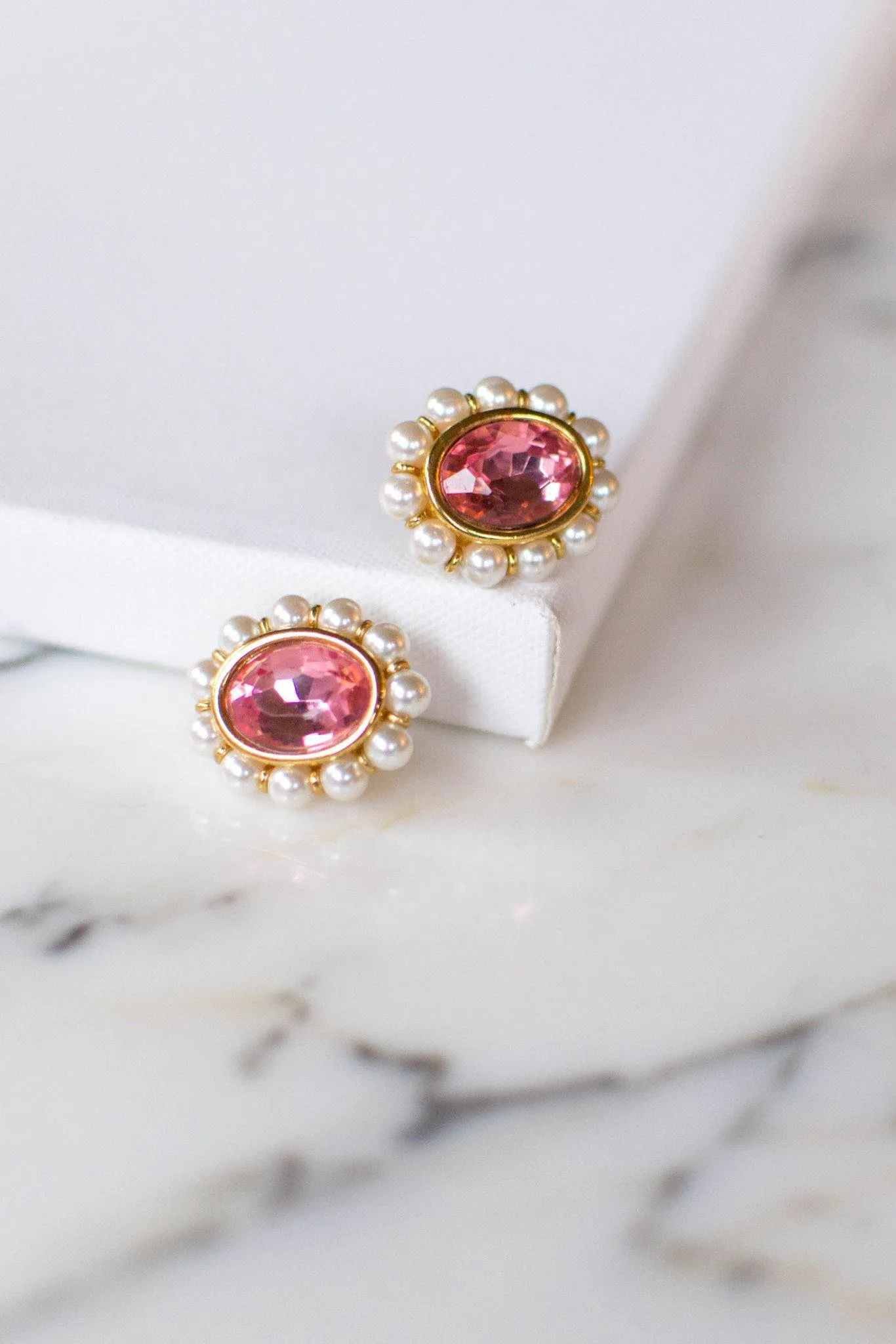 Napier Pink Crystal and Pearl Earrings