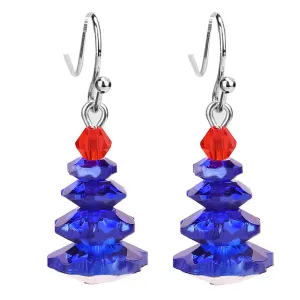Navy Crystal & Red Stacked Festive Tree Drop Earrings