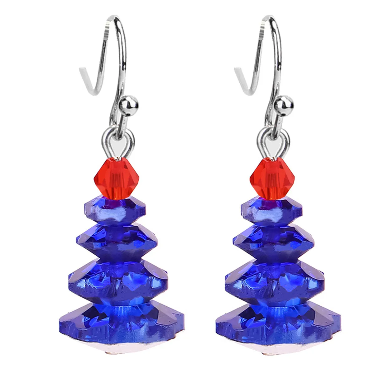 Navy Crystal & Red Stacked Festive Tree Drop Earrings