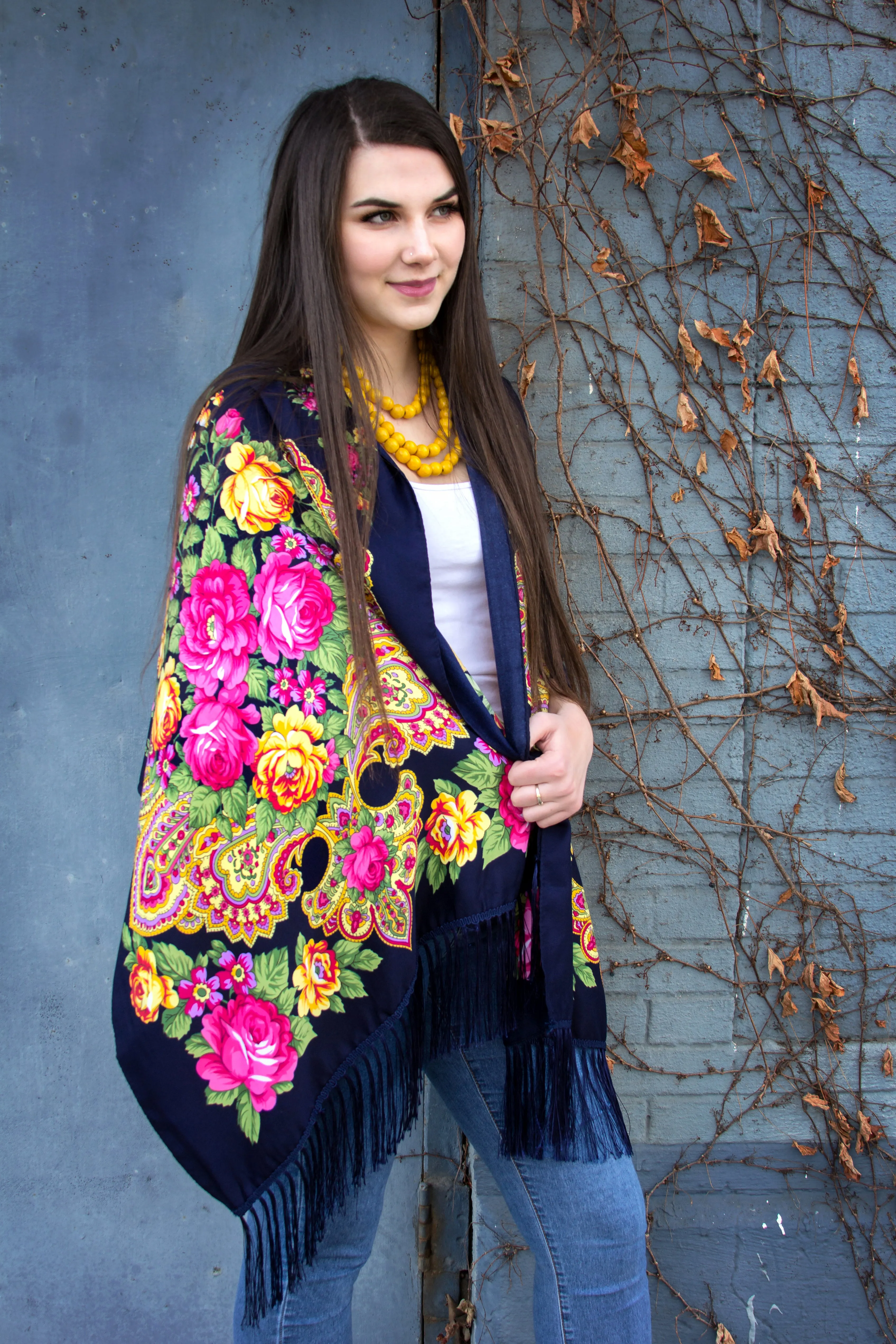 Navy Slavic Rectangle Scarf
