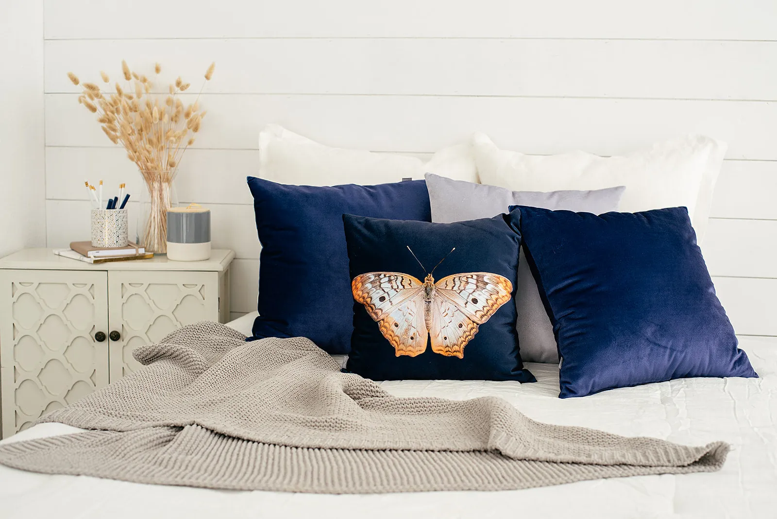 Navy Velvet Butterfly Pillow, College Student Gift, Mother's Day Gift, Christmas Gift
