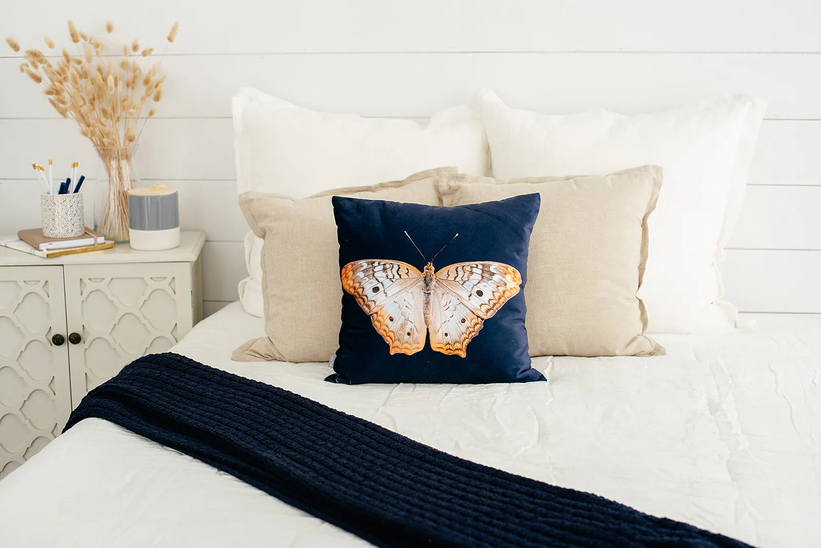 Navy Velvet Butterfly Pillow, College Student Gift, Mother's Day Gift, Christmas Gift