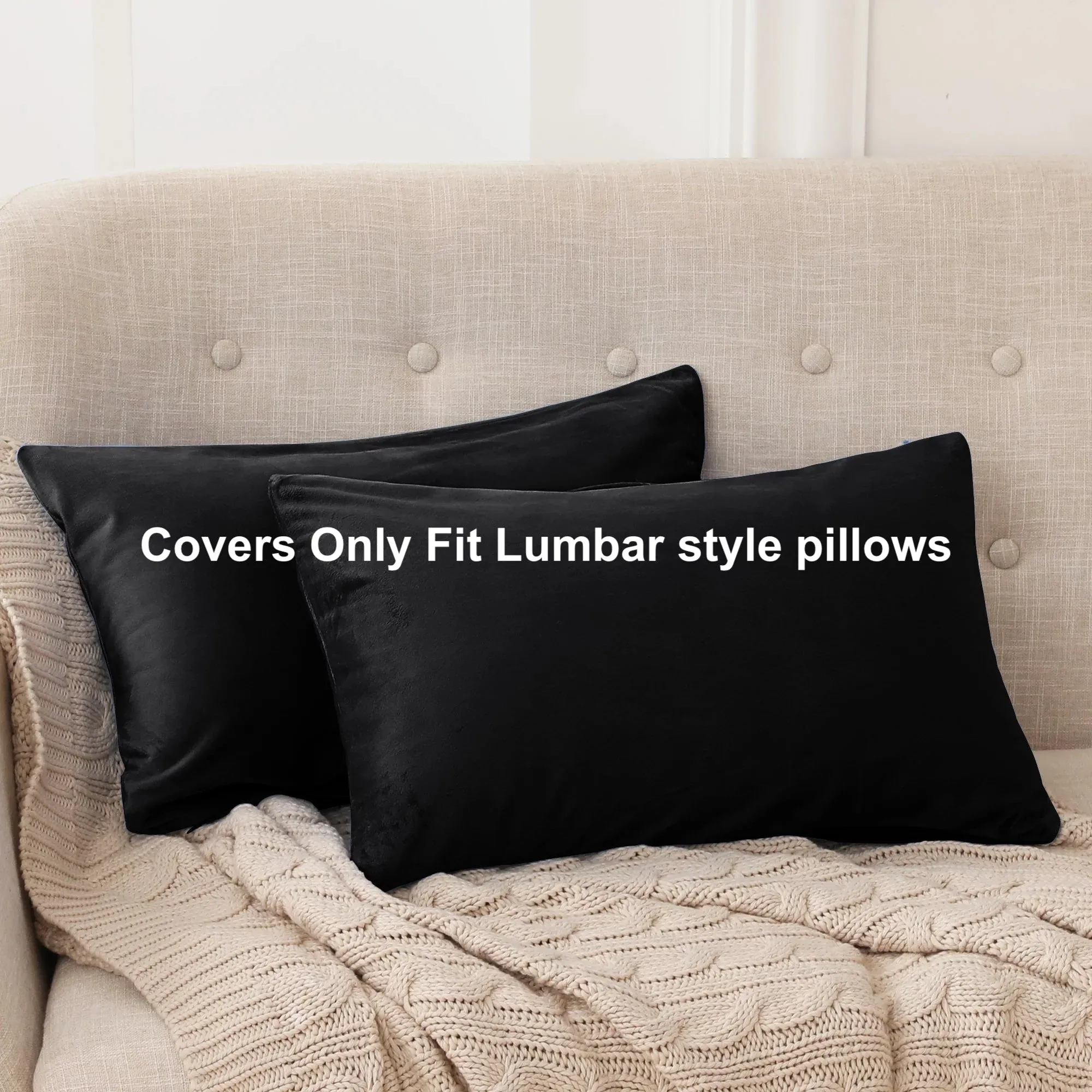New Deconovo Lumbar Pillow Covers Velvet Decorative Rectangle Pillowcases Short Plush Pillow Covers for Couch, 12"x 20", Black, 2 Pack