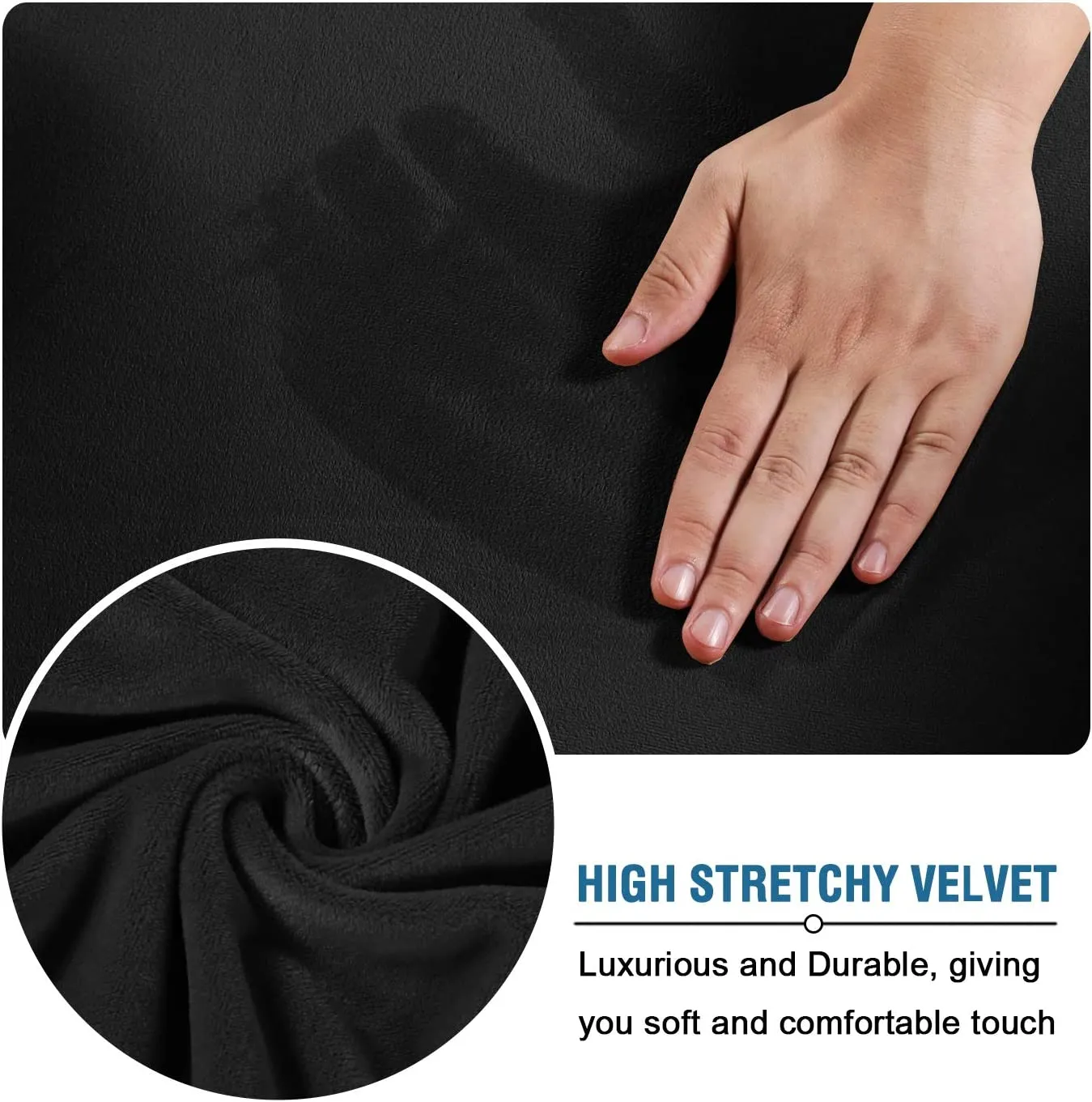 New H. Versailtex Real Velvet Plush 3 Piece Stretch Cover for 2 Cushion Loveseat (Base Cover Plus 2 Individual Cushion Covers) Thick Soft Stay in Place (Medium Sofa, Black)