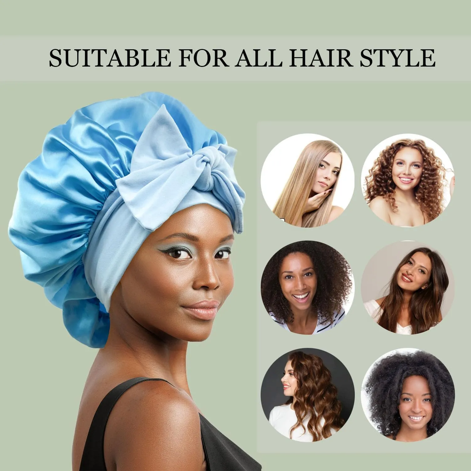 NEW Large Satin Bonnet Silk Bonnet for Sleeping Women, Hair Bonnet for Sleeping with Elastic Tie Band, Hair Cap Night Sleep Caps for Women Curly Braid Hair (Blue)