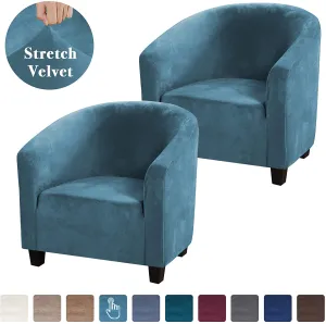 New Set of 2 Solid Spandex/Velvet/Fabric Tub Chair Slipcovers, Peacock Blue