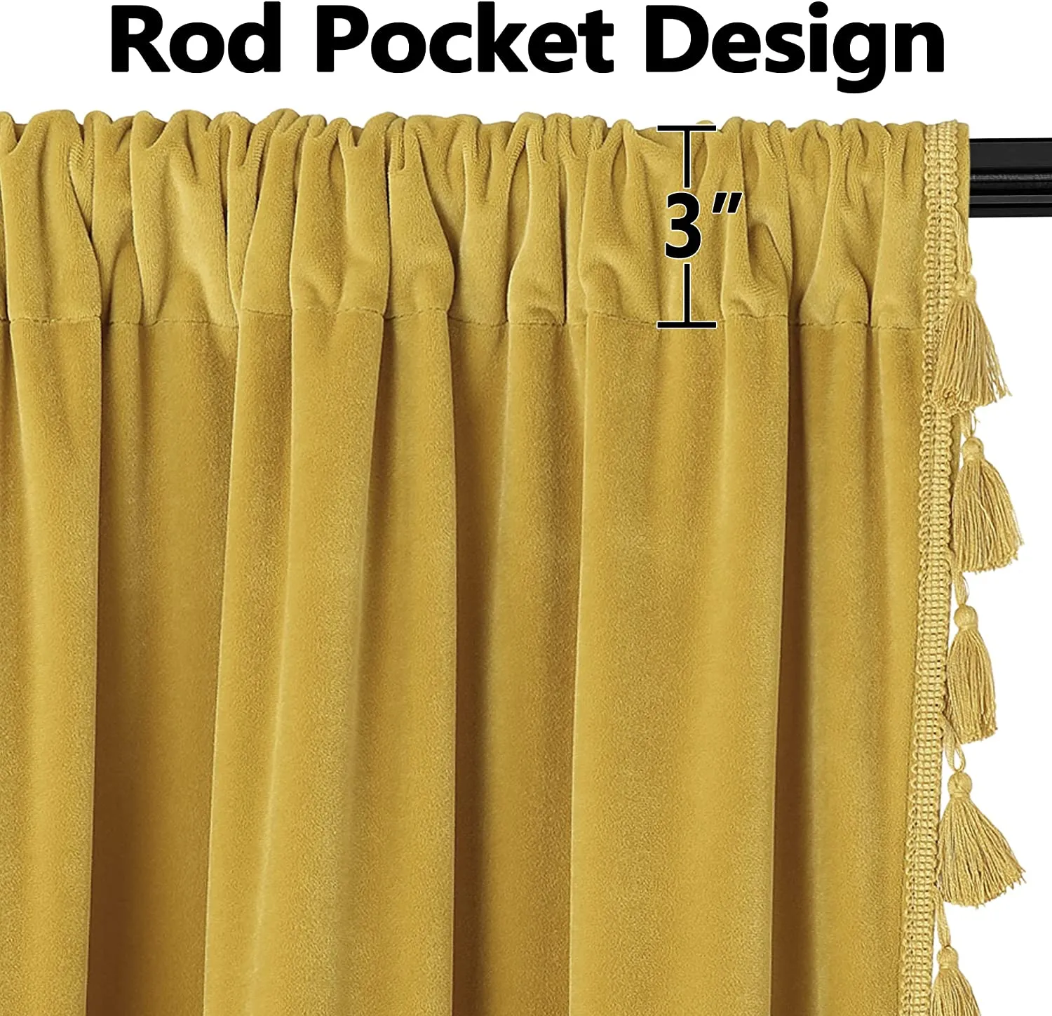 New Soft, Luxurious, Elegant Chic Yellow Velvet Rod Pocket Curtains with Decorative Boho Tassels! Light Reducing, 42 x 96 Inch, 2 Panels Retails $147 