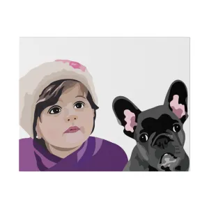 One Pet   One Person Custom Pet Portrait on Canvas | White Background | Custom Hand-Drawn Pet Portrait in Cartoon-Realism Style