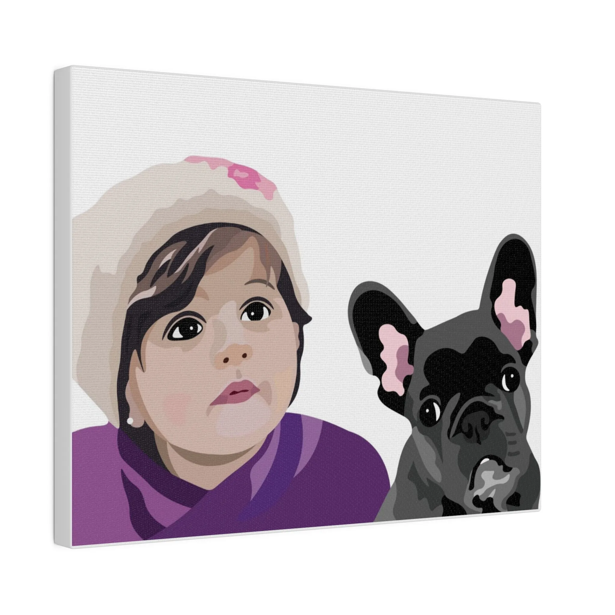 One Pet   One Person Custom Pet Portrait on Canvas | White Background | Custom Hand-Drawn Pet Portrait in Cartoon-Realism Style