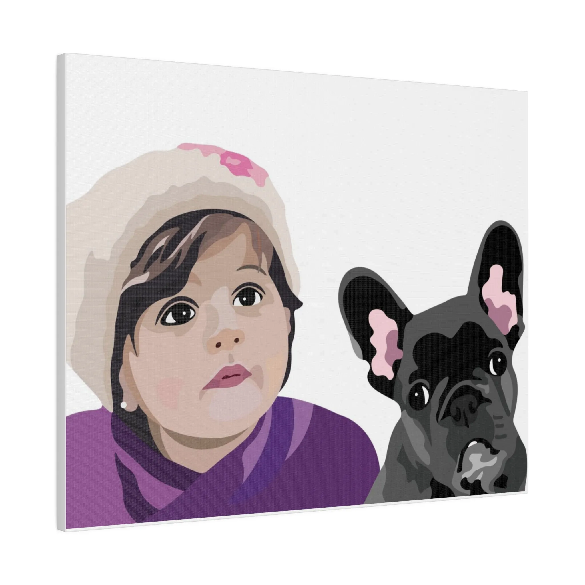 One Pet   One Person Custom Pet Portrait on Canvas | White Background | Custom Hand-Drawn Pet Portrait in Cartoon-Realism Style