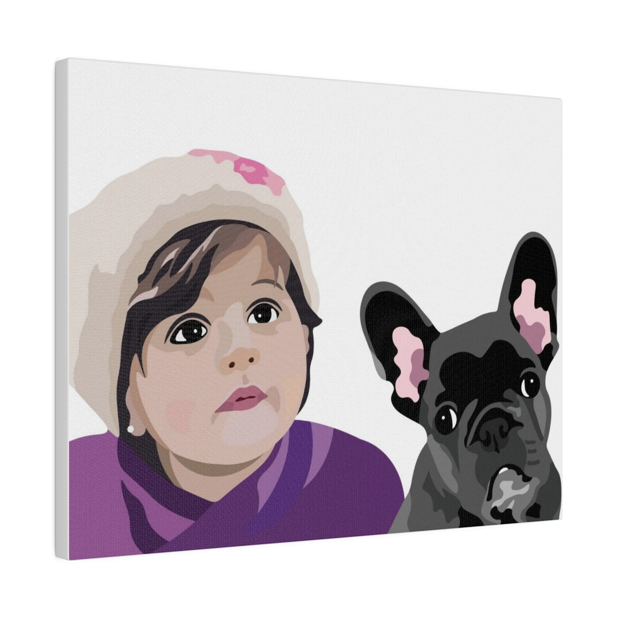 One Pet   One Person Custom Pet Portrait on Canvas | White Background | Custom Hand-Drawn Pet Portrait in Cartoon-Realism Style